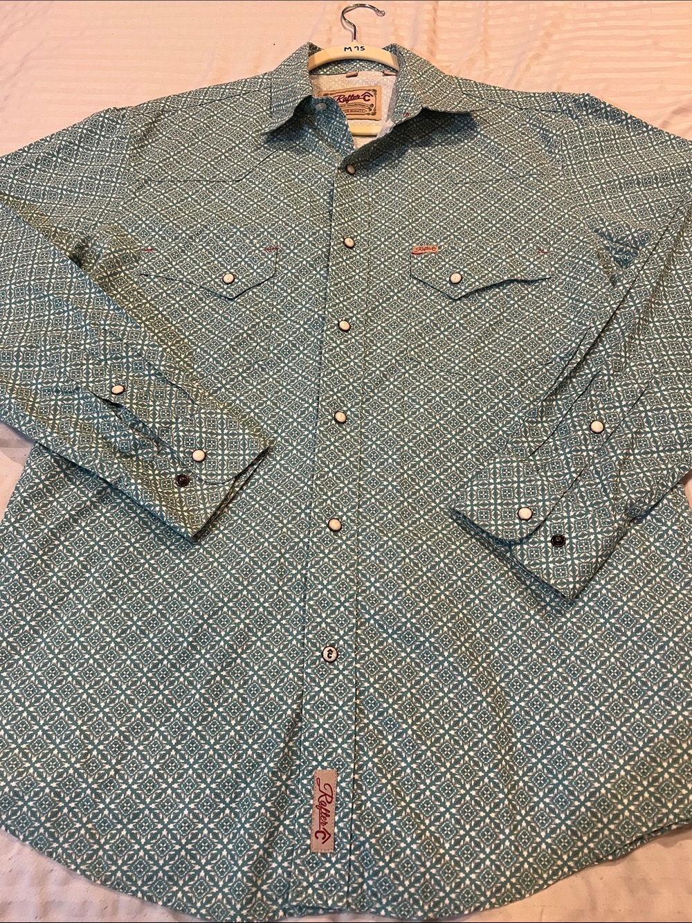 RAFTER C Reel Legends Teal Geo-Print Button-Down Shirt